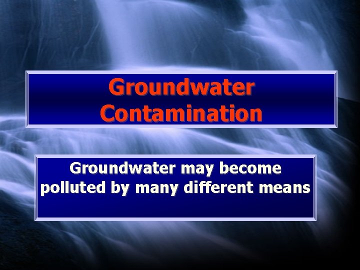 Groundwater Contamination Groundwater may become polluted by many different means 