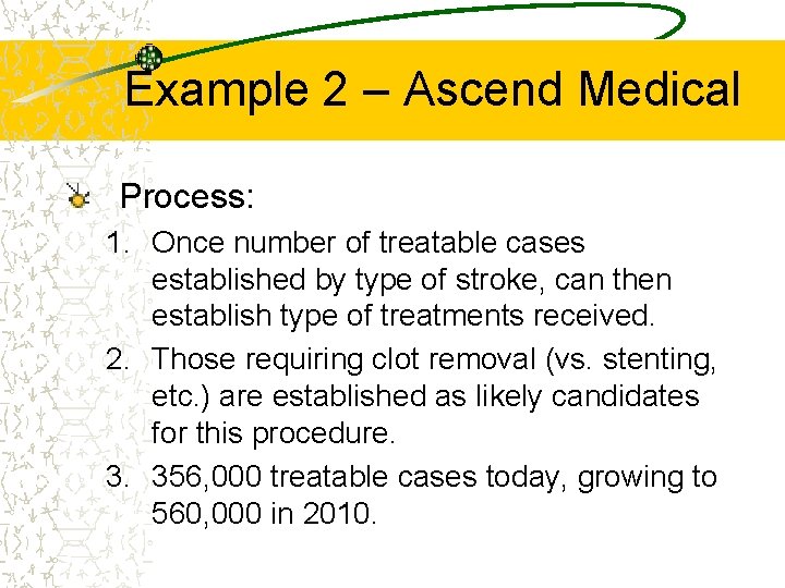 Example 2 – Ascend Medical Process: 1. Once number of treatable cases established by