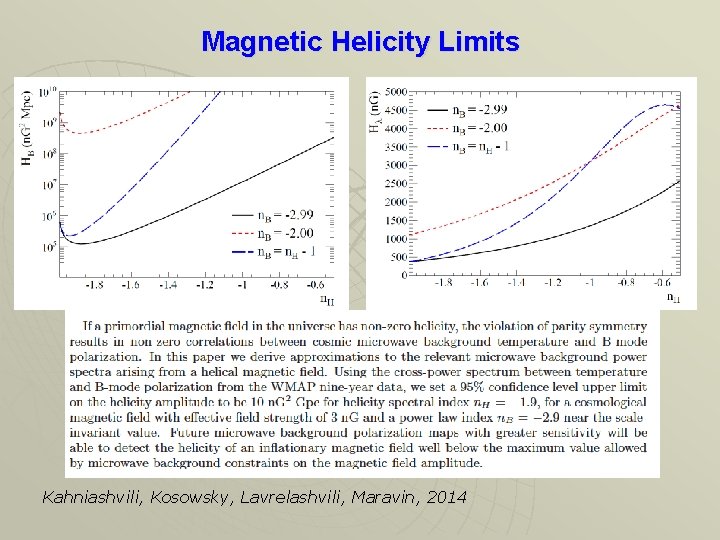 Magnetic Helicity Limits Kahniashvili, Kosowsky, Lavrelashvili, Maravin, 2014 