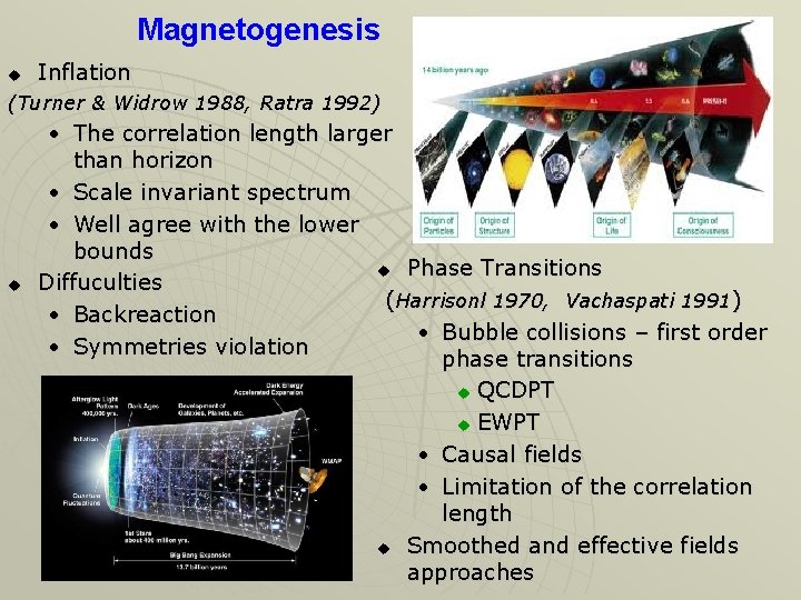 Magnetogenesis u Inflation (Turner & Widrow 1988, Ratra 1992) u • The correlation length