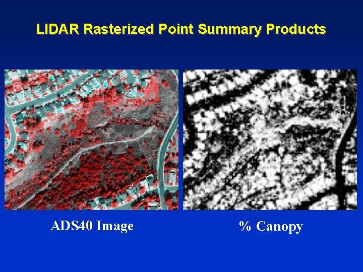 LIDAR Rasterized Point Summary Products ADS 40 Image % Canopy LIDAR Rasterized Point Summary Products ADS 40 Image % Canopy