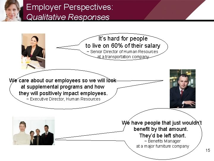 Employer Perspectives: Qualitative Responses It’s hard for people to live on 60% of their