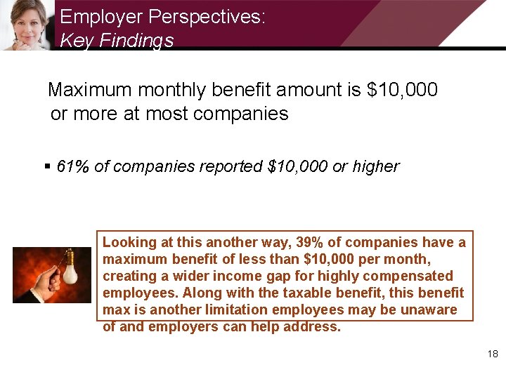 Employer Perspectives: Key Findings Maximum monthly benefit amount is $10, 000 or more at