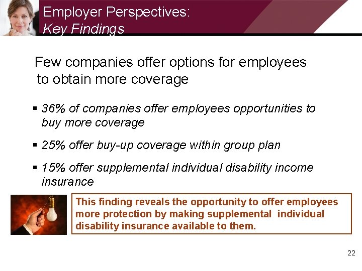 Employer Perspectives: Key Findings Few companies offer options for employees to obtain more coverage