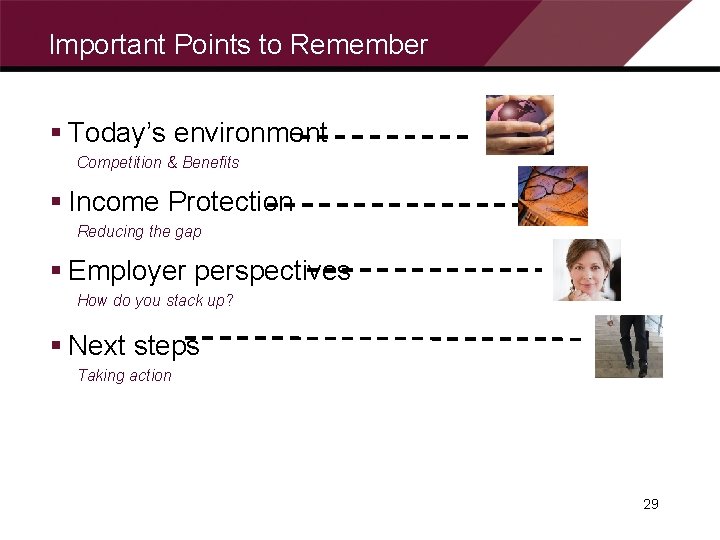 Important Points to Remember § Today’s environment Competition & Benefits § Income Protection Reducing