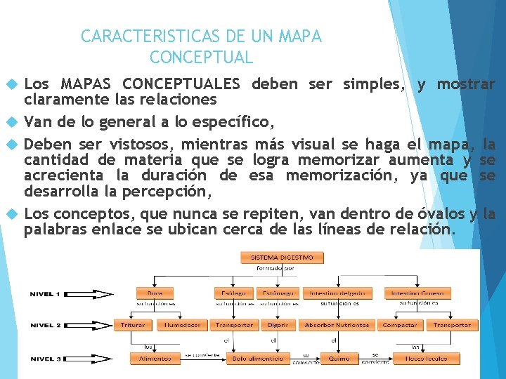 CARACTERISTICAS DE UN MAPA CONCEPTUAL Los MAPAS CONCEPTUALES deben ser simples, y mostrar claramente