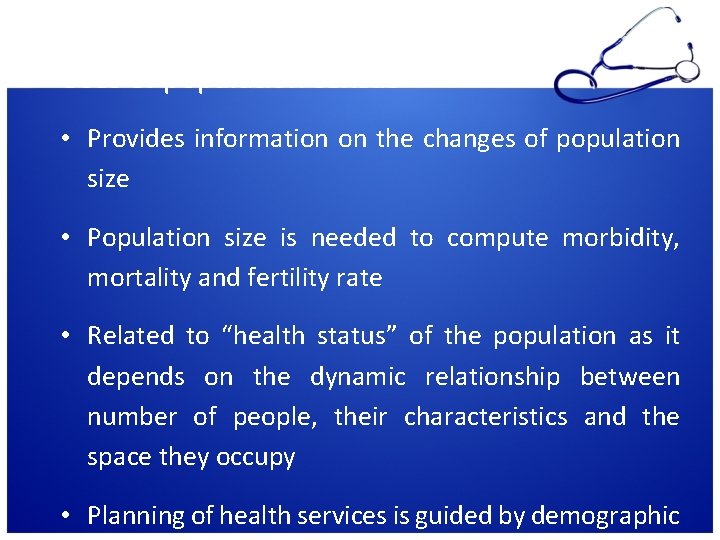 Uses of population census • Provides information on the changes of population size • Uses of population census • Provides information on the changes of population size •