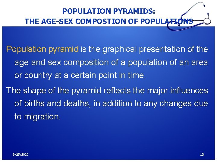POPULATION PYRAMIDS: THE AGE-SEX COMPOSTION OF POPULATIONS Population pyramid is the graphical presentation of POPULATION PYRAMIDS: THE AGE-SEX COMPOSTION OF POPULATIONS Population pyramid is the graphical presentation of
