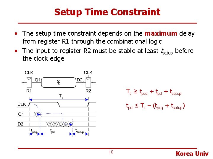 Setup Time Constraint • The setup time constraint depends on the maximum delay from