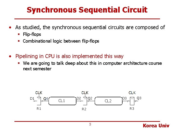 Synchronous Sequential Circuit • As studied, the synchronous sequential circuits are composed of §