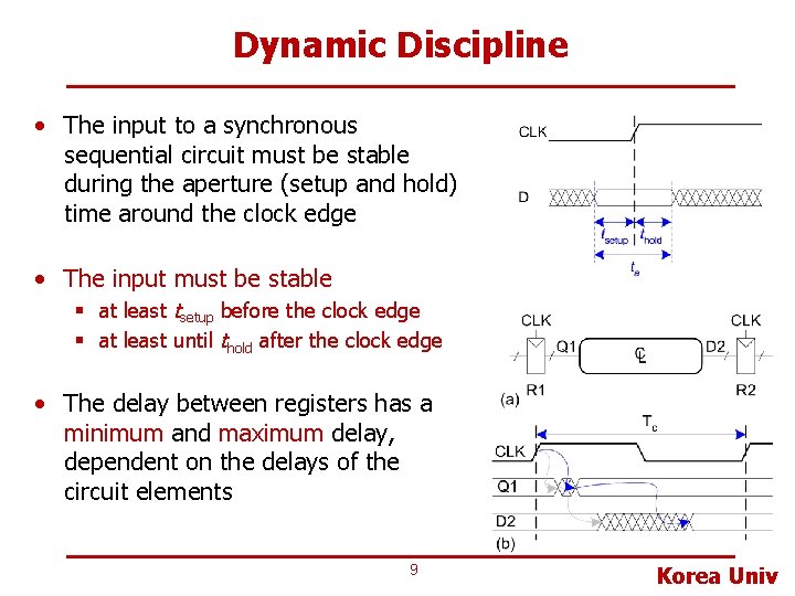 Dynamic Discipline • The input to a synchronous sequential circuit must be stable during