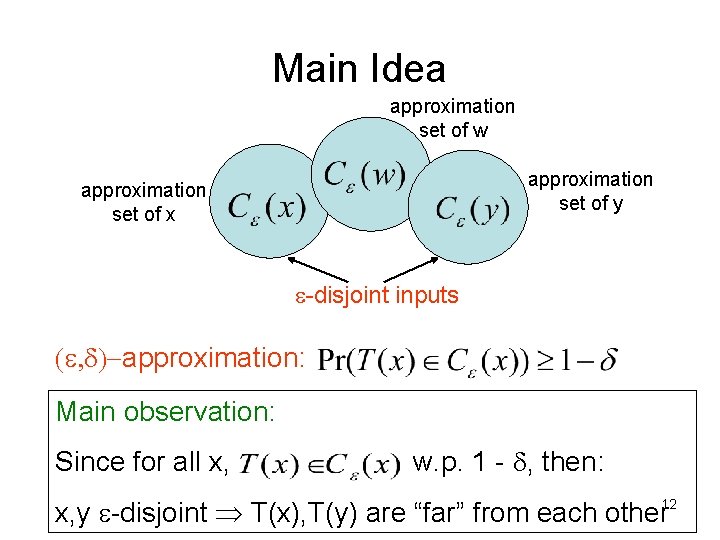 Main Idea approximation set of w approximation set of y approximation set of x Main Idea approximation set of w approximation set of y approximation set of x