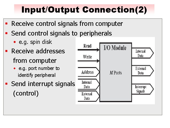 Input/Output Connection(2) § Receive control signals from computer § Send control signals to peripherals