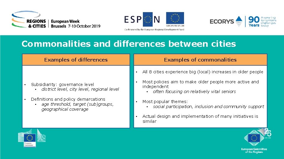 Commonalities and differences between cities Examples of differences • Subsidiarity: governance level • district Commonalities and differences between cities Examples of differences • Subsidiarity: governance level • district