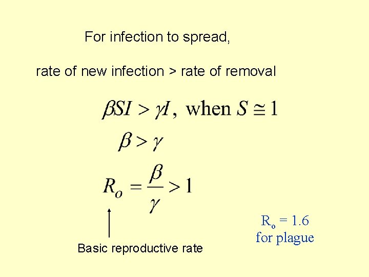 For infection to spread, rate of new infection > rate of removal Basic reproductive