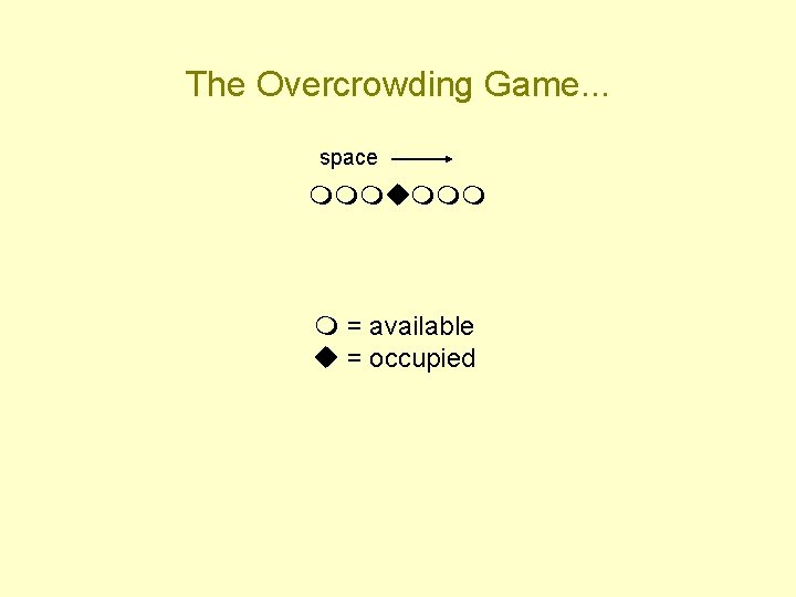 The Overcrowding Game. . . space mmmummm m = available u = occupied 