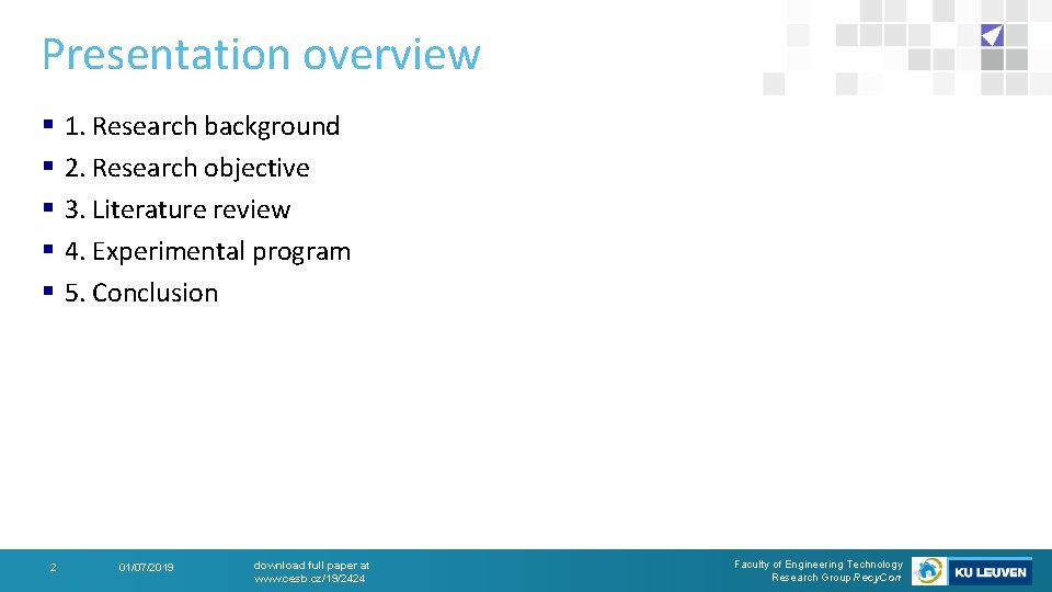 Presentation overview § § § 2 1. Research background 2. Research objective 3. Literature