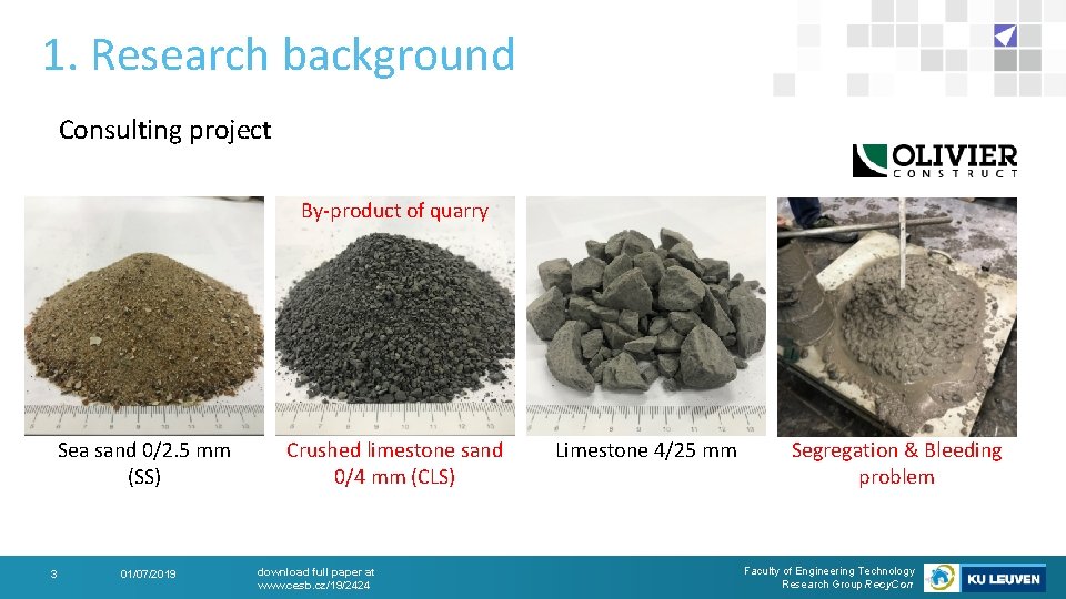 1. Research background Consulting project By-product of quarry Sea sand 0/2. 5 mm (SS)
