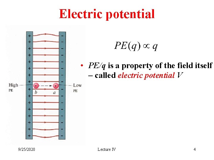 Electric potential • PE/q is a property of the field itself – called electric