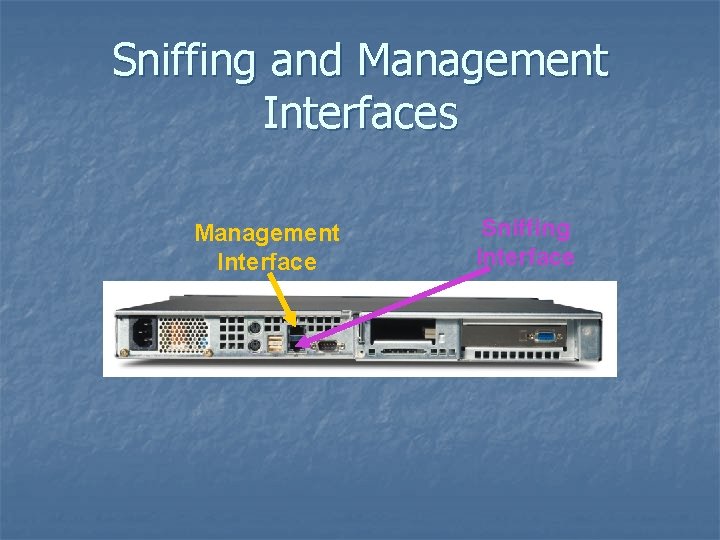 Sniffing and Management Interfaces Management Interface Sniffing Interface 