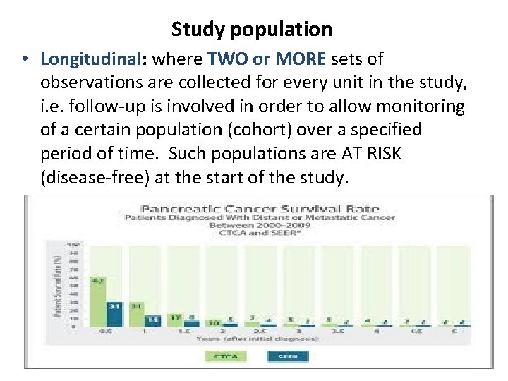 Study population • Longitudinal: where TWO or MORE sets of observations are collected for Study population • Longitudinal: where TWO or MORE sets of observations are collected for