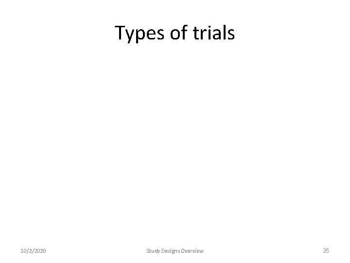 Types of trials 10/2/2020 Study Designs Overview 35 Types of trials 10/2/2020 Study Designs Overview 35
