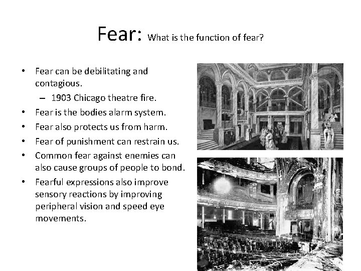 Fear: What is the function of fear? • Fear can be debilitating and contagious.