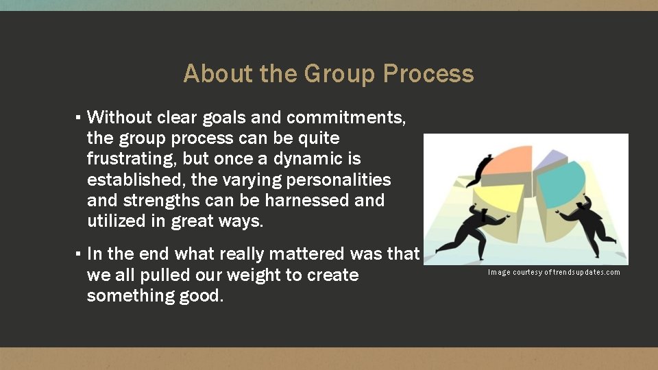 About the Group Process ▪ Without clear goals and commitments, the group process can