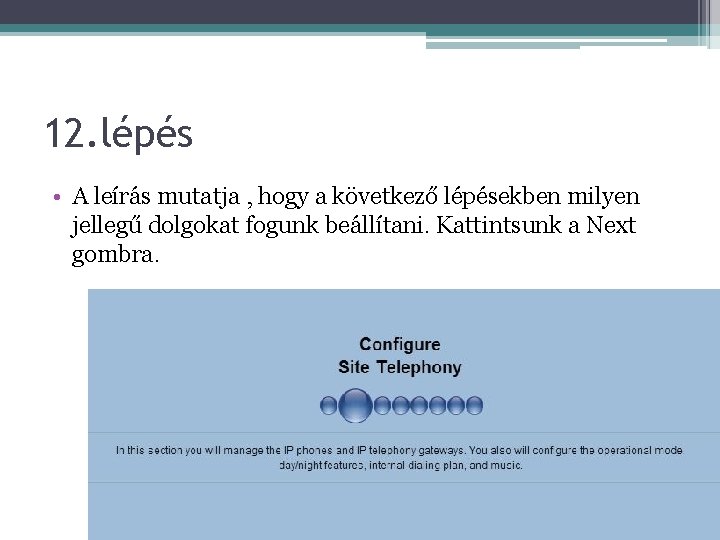 12. lépés • A leírás mutatja , hogy a következő lépésekben milyen jellegű dolgokat