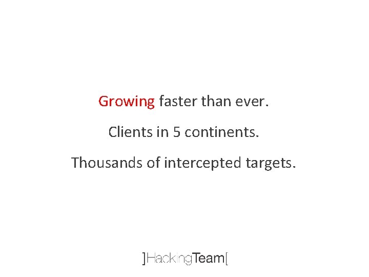 Growing faster than ever. Clients in 5 continents. Thousands of intercepted targets. 