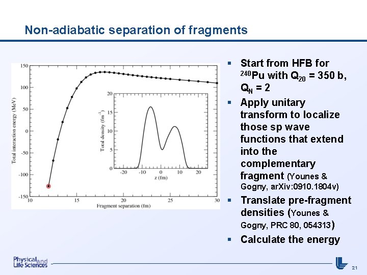 Non-adiabatic separation of fragments § Start from HFB for 240 Pu with Q 20