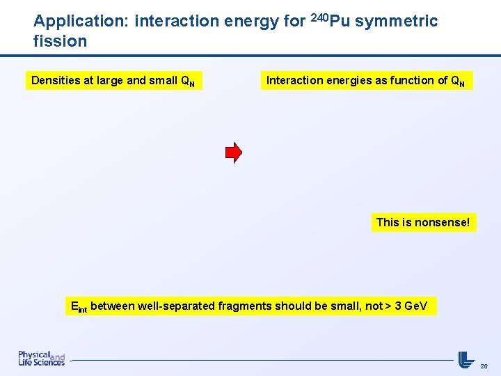Application: interaction energy for 240 Pu symmetric fission Densities at large and small QN
