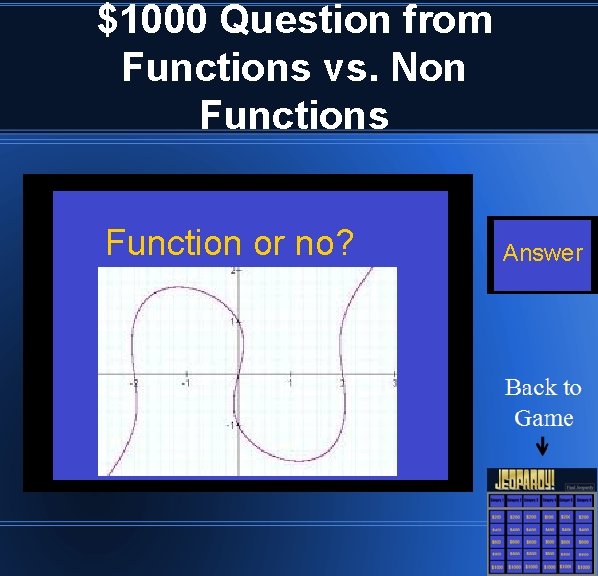 $1000 Question from Functions vs. Non Functions Function or no? Answer 
