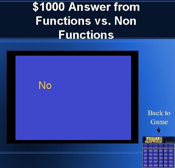$1000 Answer from Functions vs. Non Functions No 