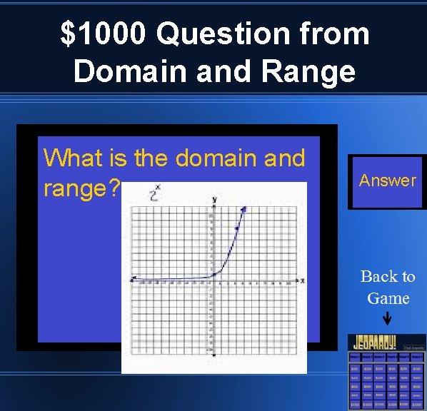 $1000 Question from Domain and Range What is the domain and range? Answer 