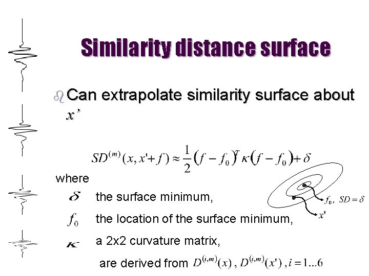 Similarity distance surface b Can extrapolate similarity surface about x’ where the surface minimum,