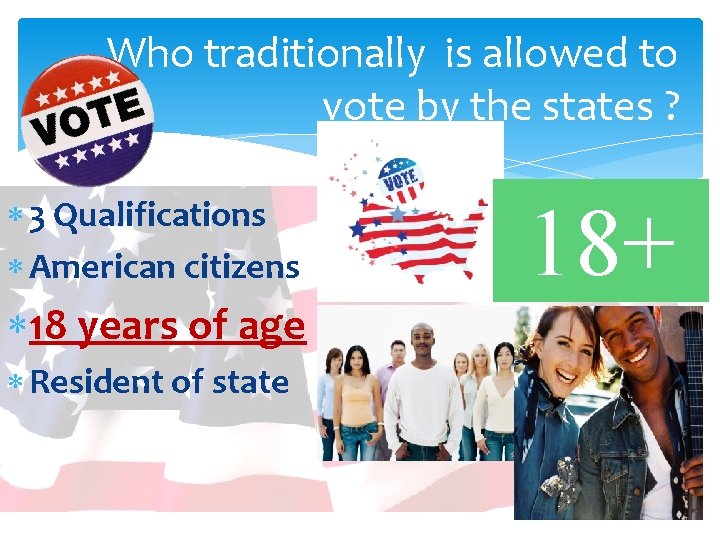 Who traditionally is allowed to vote by the states ? 3 Qualifications American citizens