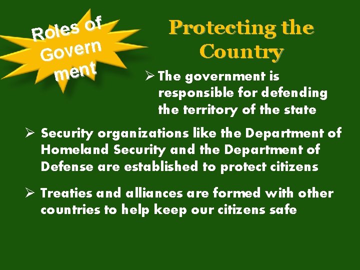 f o s Role n r e v o G ment Protecting the Country f o s Role n r e v o G ment Protecting the Country