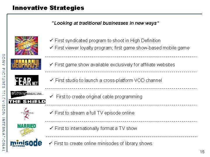 Innovative Strategies “Looking at traditional businesses in new ways” ü First syndicated program to