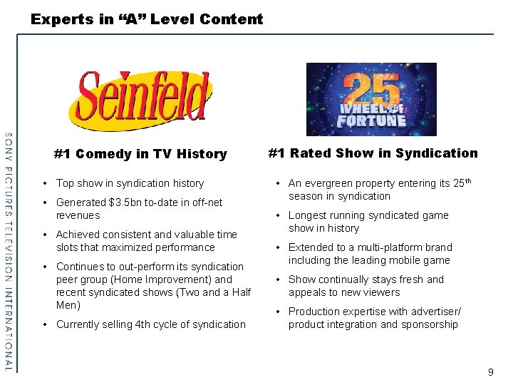 Experts in “A” Level Content #1 Comedy in TV History • Top show in