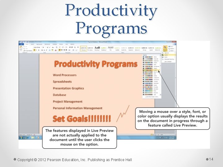 Productivity Programs Copyright © 2012 Pearson Education, Inc. Publishing as Prentice Hall 14 