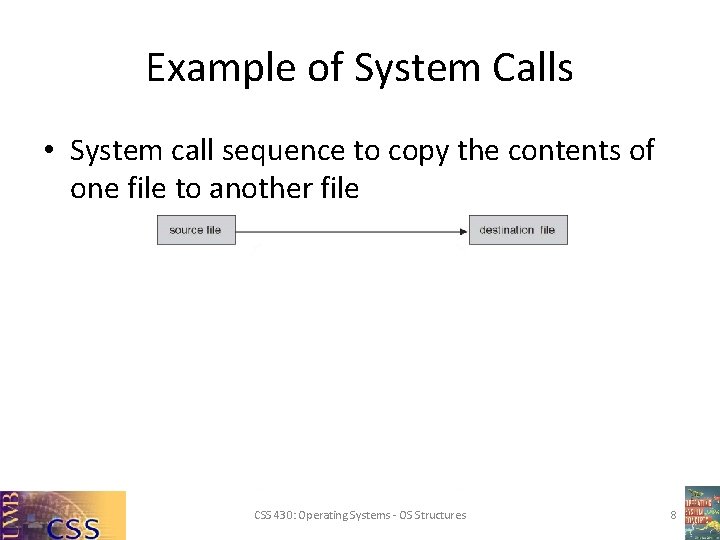 Example of System Calls • System call sequence to copy the contents of one