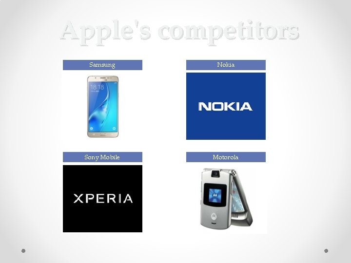 Apple's competitors Samsung Nokia Sony Mobile Motorola 