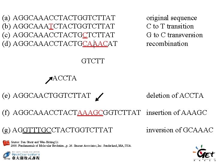 (a) (b) (c) (d) AGGCAAACCTACTGGTCTTAT AGGCAAATCTACTGGTCTTAT AGGCAAACCTACTGCAAACAT original sequence C to T transition G