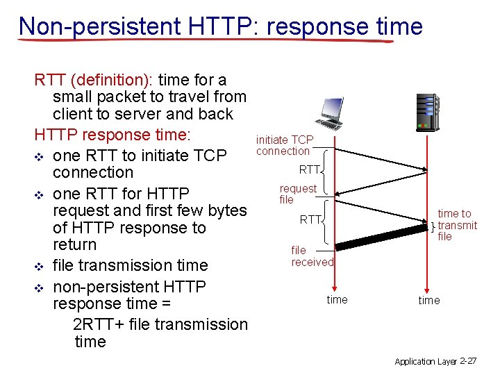 Non-persistent HTTP: response time RTT (definition): time for a small packet to travel from