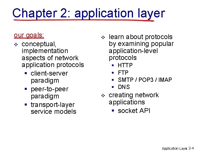 Chapter 2: application layer our goals: v conceptual, implementation aspects of network application protocols