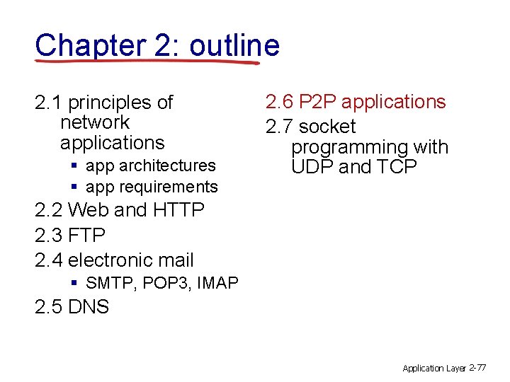 Chapter 2: outline 2. 1 principles of network applications § app architectures § app