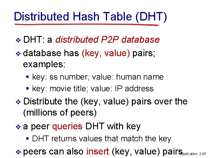 Distributed Hash Table (DHT) v DHT: a distributed P 2 P database v database