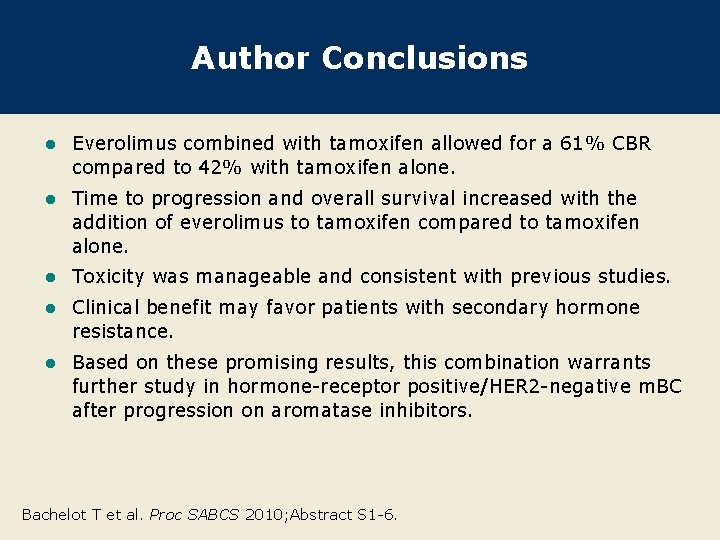Author Conclusions l Everolimus combined with tamoxifen allowed for a 61% CBR compared to