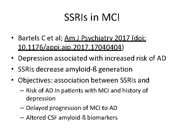 SSRIs in MCI • Bartels C et al; Am J Psychiatry 2017 (doi: 10.
